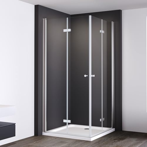 IMPTS Duschkabine 80x80cm, Falttür Duschabtrennung Eckeinstieg Doppelt Falttüren Falttürkabine Duschtür Dusche klappbar tür Duschtrennwand aus 6mm ESG Klares glas, Höhe 185cm, onhe Duschwanne