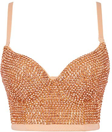 Woboren Corsetto da donna con reggiseno,Top corto con bustino di strass