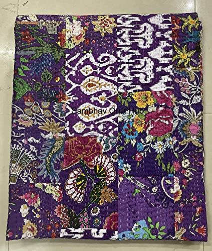 Multi Floral sortierte Baumwolle Patchwork Kantha Quilt Home Dekorative handgemachte Patch gesteppt King Size Bohemian Bettwäsche Überwurf Decke Vintage Quilt (blau, 274 x 274 cm)