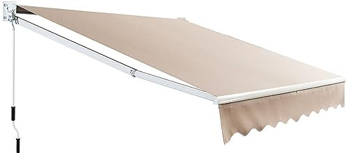 COSTWAY Tenda da Sole per Esterno Avvolgibile, Tenda da Sole a Bracci Estensibili con Telaio in Alluminio e Tettuccio Resistente al Sole e Impermeabile e Manovella (Beige, 245 x 200 cm)