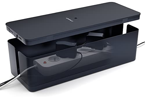 ACROPAQ Scatola Porta Cavi - (32 x 13,2 x 12,7 cm), Scatola per nascondere cavi e ciabatte, Plastica, Nero - Cable box, Cable management box