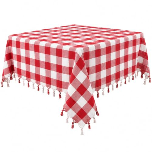 DESTALYA Landhaus Tischdecken in Karo | 140 x140 cm Eckig Kariert Tischdecke 100% Baumwolle Picknick Tuch | Kirmizi Kareli Masa Ortusu Sofra Piknik (Rot 140 cm)