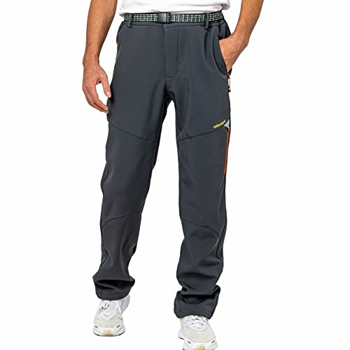 LY4U Pantaloni da Uomo Foderati in Pile Soft Shell Antivento Inverno Ciclismo Escursioni sulla Neve Passeggiate Pantaloni da Golf Grigio XXL