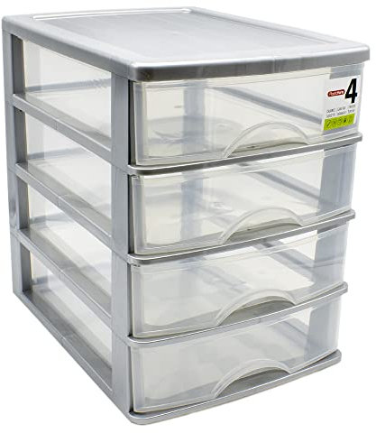 CABLEPELADO - Torre de Almacenamiento con 4 cajones 35 cm - cajonera - estante - mobiliario - escritorio - compartimento - ordenacion - color gris