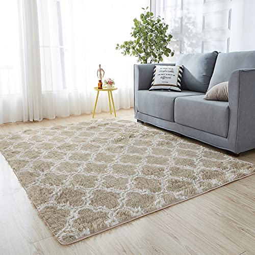 ERPENG Carpet 200x280cm Super Soft, Felloptik, Flauschig, Waschbar Hochflor Teppich Longhair Fell Nachahmung für Wohnzimmer, Schlafzimmer, Kinderzimmer, Taupe