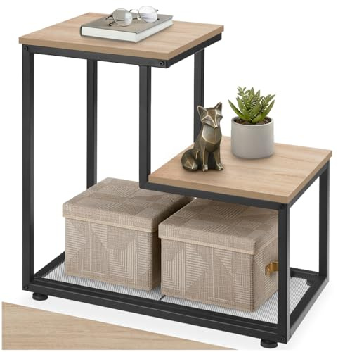 tectake® Industrial Beistelltisch Holz + Metall, Couchtisch 60,5 x 35,5 x 60,5 cm, Deko Wohnzimmer, Blumenständer, Pflanzenständer, Beistelltisch Couch, Nachttisch - Industrial Holz hell, Eiche Sonoma