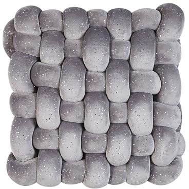 Beliani Dekokissen Knoten 30 x 30 cm Geflecht Samtstoff Glitzer quadratisch grau Sirali