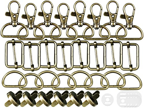 Drehbare Karabinerhaken Schlüsselanhänger 30 Stück D-Ringe Triglide-Schiebeschnalle Magnetknöpfe Taschenverschluss Metall Halbrund Schnallen Hardware Dornschließe für Rucksack DIY Zubehör (Bronze)