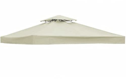 3 * 3m Toile De Toit De Rechange Pavillon Tonnelle Tente, Toiture De Rechange pour Pavillon Imperméables, 300D Polyester Haute Densité,Couche Double (Beige-White)