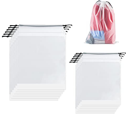 XPOOP 12Pcs Shoe Bags for Travel, Dustproof Transparent Drawstring Shoe Bag Travel Dust Shoe Storage Bag Large Portable Translucent Storage Underwear Pouch Packing Organizer