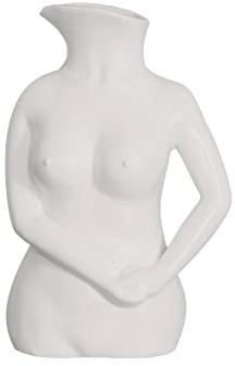 FISURA – Jarrón decorativo moderno con forma de busto. Jarra de agua de cerámica. Jarrón multiusos cuerpo de mujer. Medidas: 17x11x23 centímetros. (Blanco)