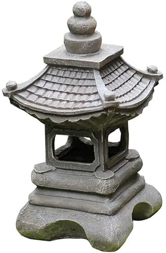 BAMBW Pagoda Stupa Lantern Outdoor Garden Stone Statue, Japanese Style Lantern Pagoda Solar Powered LED Outdoor Garden Decor,13.4inch(Size:16.2inch)
