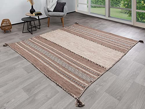 Steffensmeier Handwebteppich Muriani | Baumwolle | Wohnzimmer | Beige, handgewebt, Größe: 120x170 cm