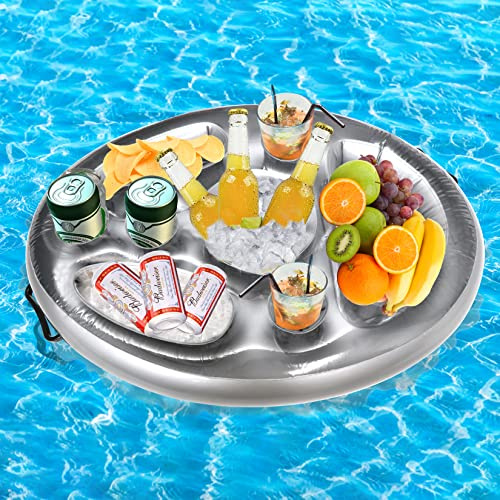 Idota Getränkehalter Pool, 2 in1 Getränke und Snackhalter 70x50 cm - Grau | 8 Löcher Große Aufblasbarer Getränkehalter Poolbar Schwimmende Coasters für Schwimmbad Party Wasserpark Strand Mottoparty