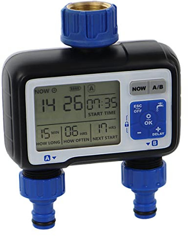 Programmeur FullVision 2 avec deux sorties d'arrosage pour le jardin - Compatible avec 99% des robinets d'arrosage avec 2 sorties indépendantes et affichage avec toutes les informations visibles