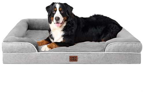 EHEYCIGA Orthopädisches Hundebett Grosse Hunde, 132x104cm, Grau | Orthopädischer Eierkistenschaum, Waschbarer und Wasserdichte Bezug, Rutschfester Boden, Reversibles Design, Atmungsaktiv