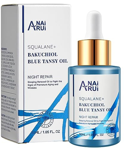 ANAiRUi Bakuchiol Oil - Aceite facial con Blue Tansy, Jojoba - Reduce las Líneas Finas y las Arrugas, Alisador e Hidratante la piel, Alternativa natural al retinol, Vegano & Natural, 30 ml