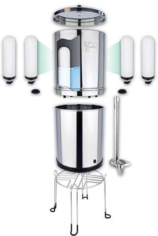 NEWTON Sistema di filtro dell'acqua a gravità Premium | Capacità 12L | Sistema completo con 4 candele filtro, supporto in acciaio inossidabile e rubinetto in vetro a vista