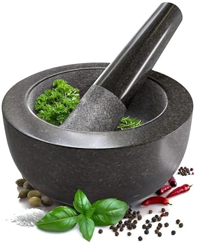 Large Granite Pestle and Mortar - Classic Grinder And Mixer - Ideal For Your Herbs - Spices - Cooking - Essential Kitchen Accessories And kitchen gadgets - Premium Set
