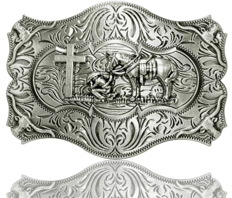 GURANSE Belt Buckle With Cowboy & Horse Western Style Acanthus Patterns Clothing Accessories, Cowboy Prayer Silver, Medium