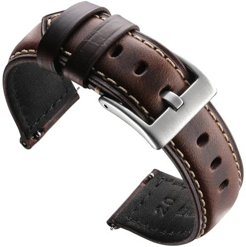 Zehior Leder Uhrenarmbänder Retro Smartwatch Armband mit Schnellverschluss für Herren Damen, Dunkel Braun, 20mm