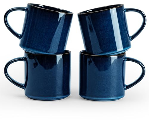 famiware Nature Coffee Mugs Set of 4, 14 oz Coffee Mug Set, Coffee Cups with Handle for Coffee, Tea, Cocoa and Milk, Microwave and Dishwasher Safe, Midnight Blue