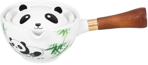 HOLIDYOYO Ceramic Tea Making Pot Wooden Handle Rotating Teapot for Loose Leaf and Flowering Tea Compact and Portable Design for Home and Travel Use