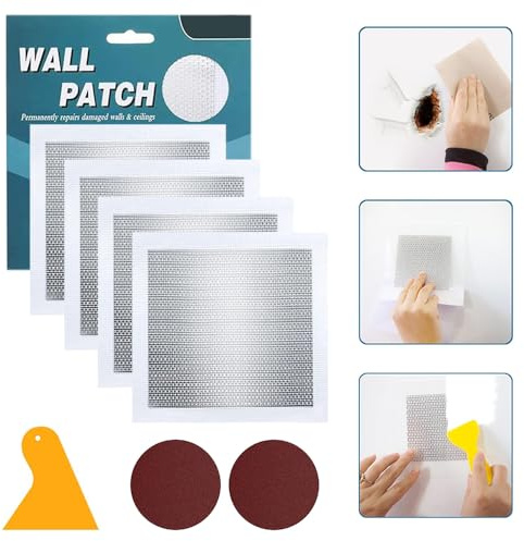 6'' By 6'' Drywall Hole Repair Patch, 4PCS, Self-Adhesive, Aluminum | Wall Repair Patches Kit, Plasterboard Fixing, Plaster Fixer Cover, For Walls Repairing Holes Crack Ceiling Filler Mesh