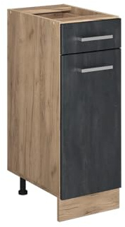 Vicco Küchenunterschrank R-Line, Schwarz Beton, 30 cm | 1 Schublade · Ohne Arbeitsplatte · Höhenverstellbare Füße · 1 Tür · ✓ Frei kombinierbar