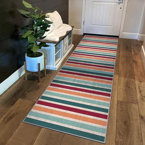 Siunwdiy Hallway Runner 40x300cm Carpet Runner Hall Runners Extra Long,Kitchen Rugs Non Slip Washable Carpet Runners For Hallways Hall Stair Runners Rugs，Patchwork Wood Grain Pattern