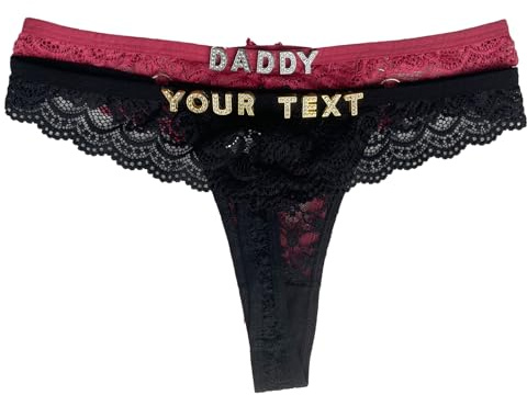 Naispanda Personnalisé Dentelle G-String avec Nom, Culotte Femmes String Cristal Lettre Sexy