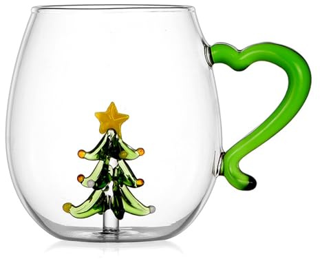 Weihnachtsgläser mit 3D-Designs, saisonale 3D-Glastasse mit Weihnachtskranz, elegante Gläser, Tasse für Geschenke