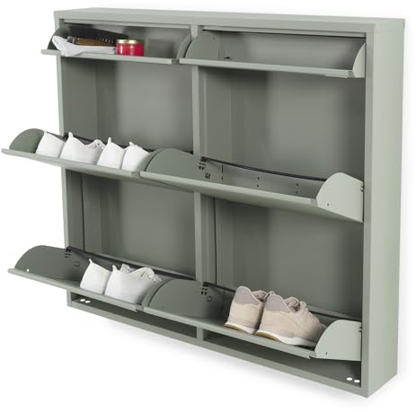 Spinder Design Billy 6 Schuhschrank aus Stahl mit 6 Klappen, 98 x 86 x 15 cm (Dusty Green)