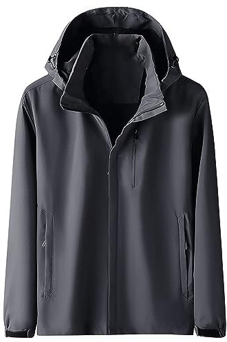 Wasserdichte Herrenjacke mit Kapuze, leicht, winddicht, Outdoor-Regenmantel, atmungsaktiv, Softshell-Jacke, lässiger Mantel, Frühling, Herbst, Wandern, stilvolle Windjacke für Herren, dunkelgrau,