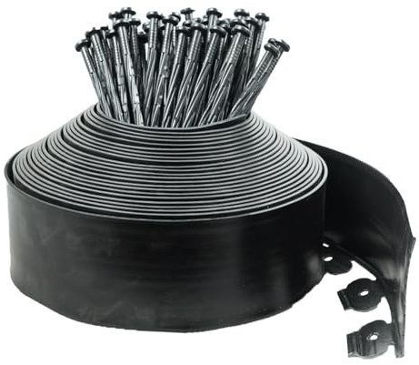 Hugeleaf Landscape Edging Border 60 Feet with 72pcs Spikes, 4inches Flexible Plastic Garden Edging for Landscaping, Lawn, Flower Bed, Yard（Black）