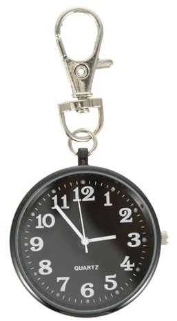 Holibanna Quartz Pocket Watch Keychain Large Dial Alloy Nurse Watch Pendant Black Vintage Key Ring for Elderly Medical Professionals
