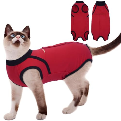 Hjyokuso Katzenbody Nach Op Größe L, Weicher Body Katze Nach Op, Katzenbekleidung Für Katzen, Katzenbody Baumwolle, Katzenbody Nach Op Kastration Katze, Heilungsanzug, E-Halsband Alternative