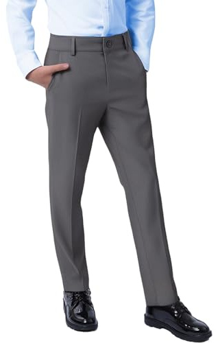 mintgreen Pantalons Chino Garçon, Pantalon de Costume Coupe Régulière Taille Semi-élastiquée Enfants, Gris Cair, 13-14 Ans, 14
