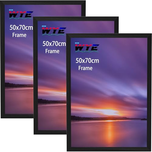 wyewye 50 x 70 cm Bilderrahmen 3er-Pack Holz, Acryl (nicht Glas) 50x70 cm Fotorahmen für Druck, Zertifikat, Foto, nur zum Aufhängen an der Wand, Schwarz