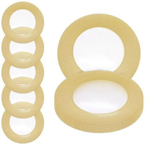 Event Decor Shop Stylish 33cm Gold Checkered Glass Charger Plate – Round Underplate Ideal for Weddings, Parties, Anniversaries, Birthday Party, Tableware and Catering Events - 12 Pcs