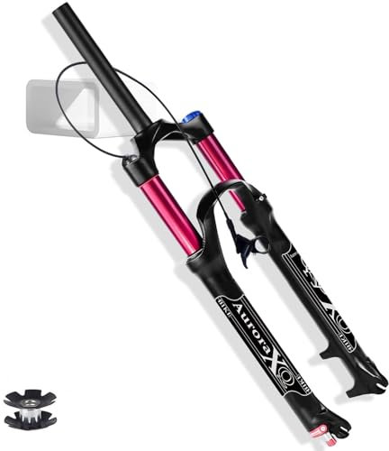 AuroraXQ 26 27,5 29 Pollici Mountain Bike Forcella Anteriore Sospensione Aria da Bici MTB, Viaggio 140mm Regolazione del Ritorno Ultraleggero Forcella Biciclette QR 9mm Nero(Straight Remote,27.5)