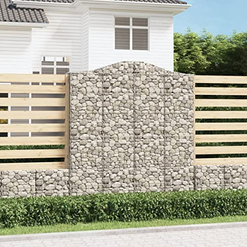 Gecheer Panier de Gabions Arqué 200x30x220/240 cm Fer Galvanisé, Mur à Gabion Clôture en Maille, Panier à Gabion pour Jardin, Terrasse et Extérieur Décorative