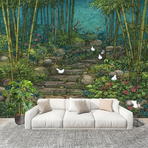 Papel Pintado Salón Dormitorio PatróN de Sendero Del Bosque de Bambú - Fotomurales Pared Tejido No Tejido Decorativos Murales Verde Fotográfico Moderno Decoración de Paredes (200x140 cm)