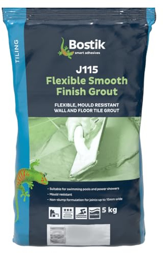 Bostik J115 Flexible Smooth Finish Tile Grout Graphite - 5kg | Mould-Resistant - Waterproof - Non-Slip - Suitable for Walls & Floors - Indoor/Outdoor Use