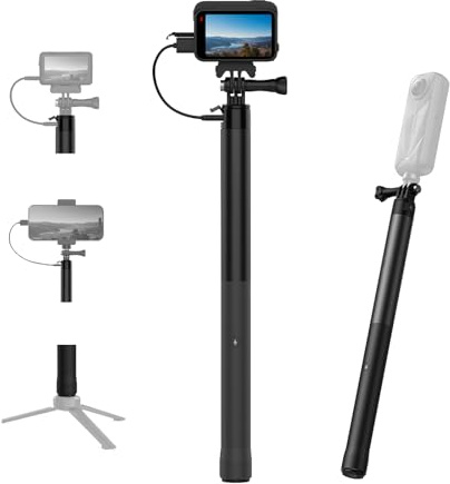 Selfie Stick Verlängerungs 102cm/Wiederaufladbarer/Monopod mit Ladegriff | 5000mAh Powerbank Ladegriff für GoPro, Insta360, DJI Kameras, iPhone & Android Smartphones (ohne Handyhalterung)