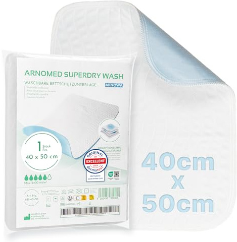 1x ARNOMED® Fodera per incontinenza lavabile 40x50cm, fodera per incontinenza impermeabile riutilizzabile, fodera coprimaterasso, fasciatoio per bambini, tappetino per anziani