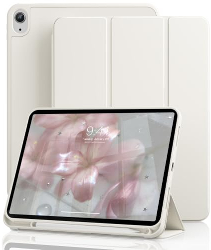ZOPSGYU Coque pour iPad (A16) 11ème/10ème Génération, Blanc Crème | pour iPad 11/10.9 Pouces(2025/2022) avec Porte-Crayon, Support Intégré et Dos en TPU, Réveil/Sommeil Auto