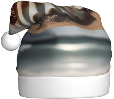 Adult plush Christmas hat WHJSSF Beach Sea Shell Sand Printed soft and comfortable for parties dances Halloween