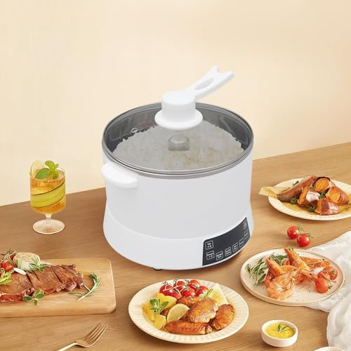Mini arrocera pequeña de acero inoxidable Rice Cooker, olla baja en carbohidratos con vaporera, revestimiento antiadherente, función automática de mantenimiento del calor, función antiquemadores en