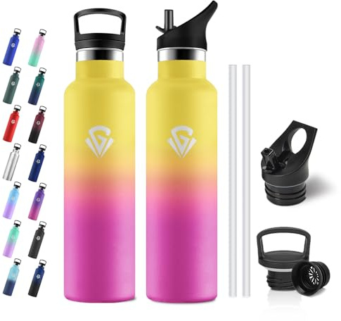 JAPORIA Gourde Inox 750ml, Gourde Acier Inoxydable, Bouteille Isotherme Double Paroi, Bouteille d'eau avec Paille pour Adulte, Alpinisme, Voyage, Randonnée, Jogging